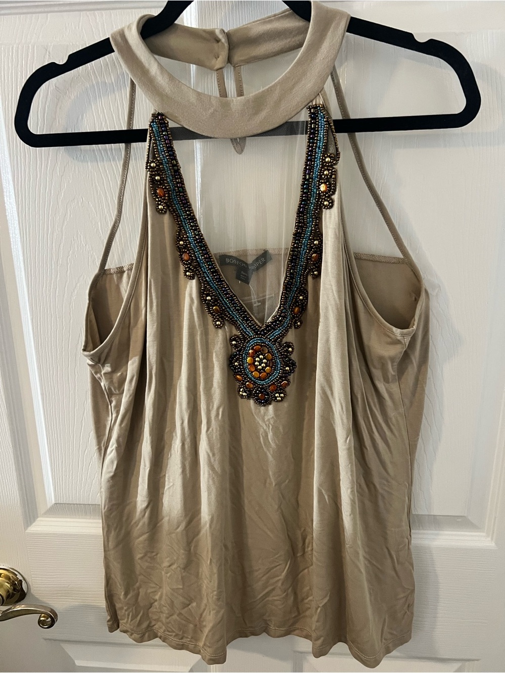 Boston Proper Beige Beaded Halter Camisole